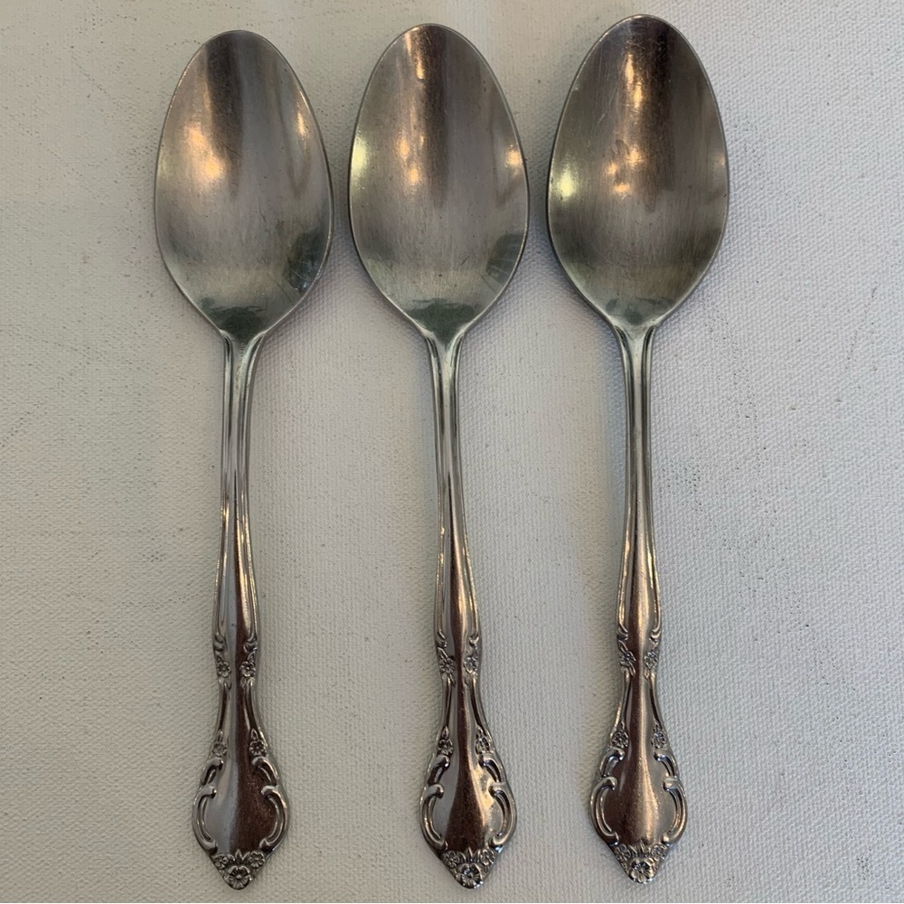 3 Estia CASCADE Stainless Glossy Korea Serving Spoons 7.5" Silverware Flatware